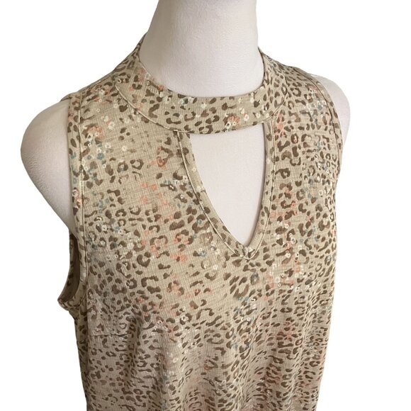 Cato Spring Bloom Sleeveless Dress Sandstone Leopard Print Keyhole Neck Size L - Picture 3 of 5